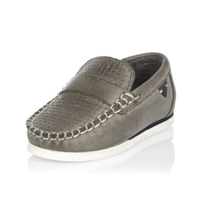 Mini boys grey leather loafers